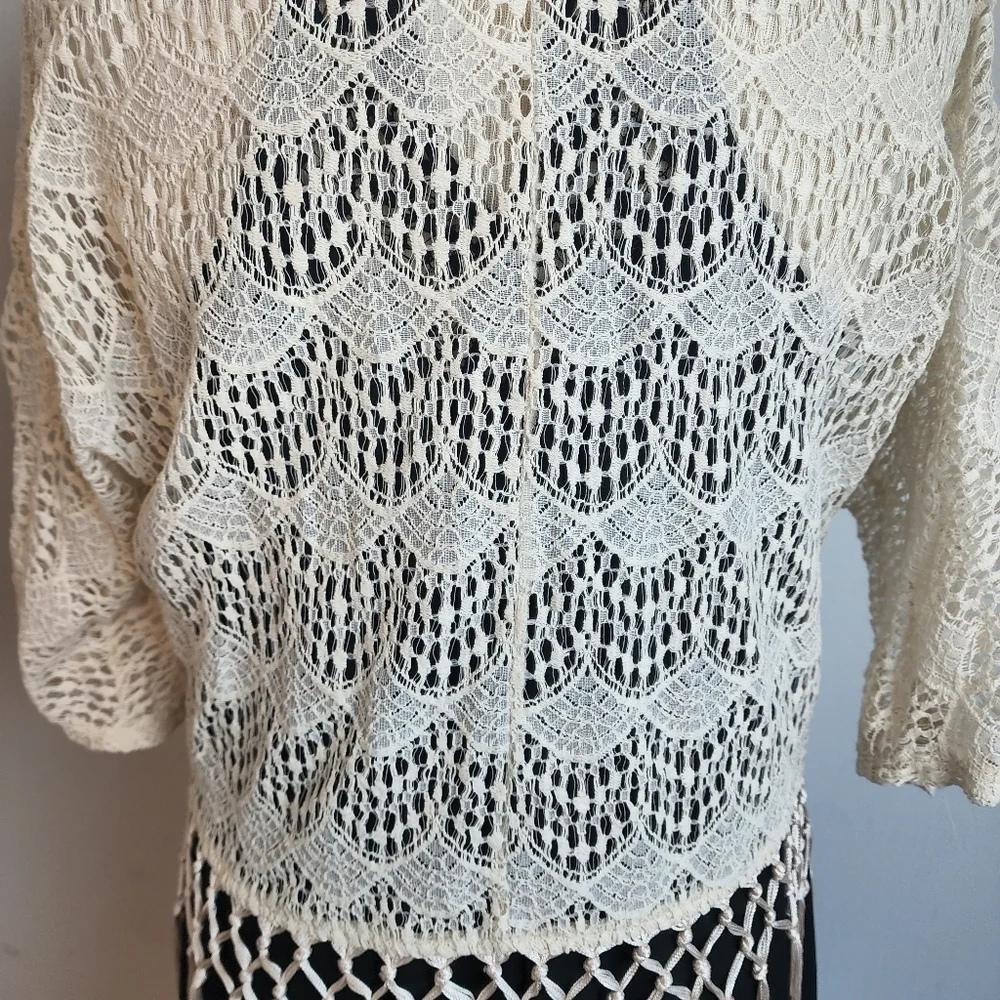 Maurices Geometric Crochet Open Front Cardigan Fringe  Kimono Women's Size S